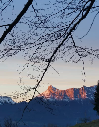 snowy french mountains pics with a sunset light